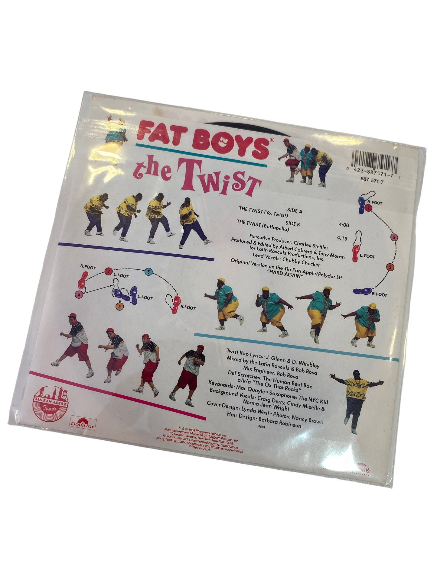 VINILO 7” CANCIÓN "THE TWIST" DE THE FAT BOYS X CHUBBY CHECKER AÑO 1988